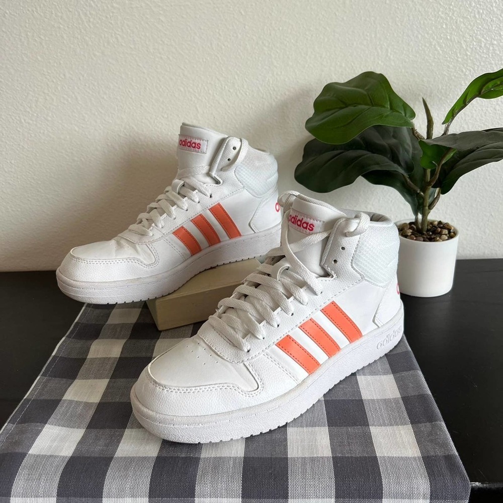 Adidas Hoops 2.0 Mid White/Coral Kids Shoes Size US7